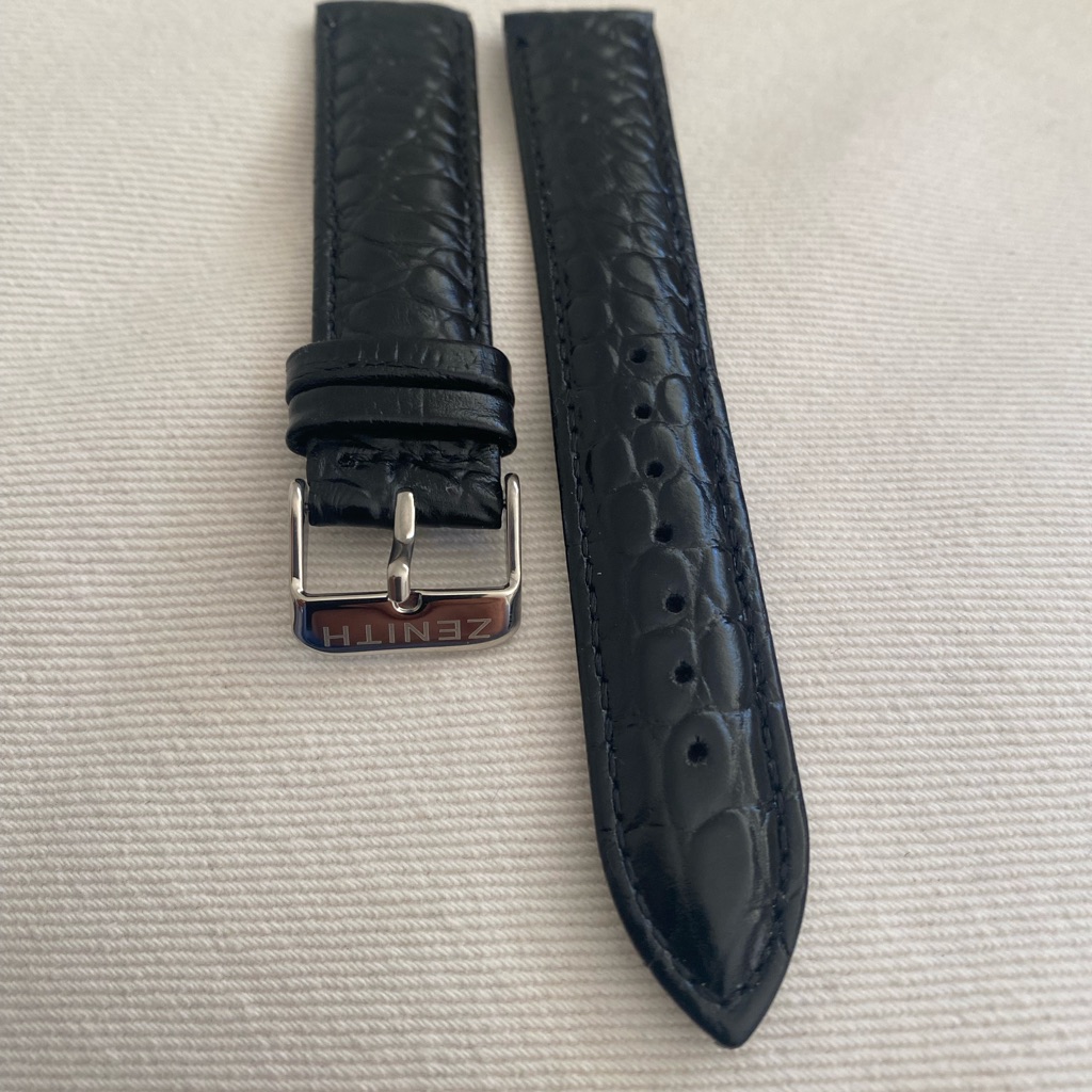 Zenith Textured Black Leather Strap With Silver Buckle 20mm